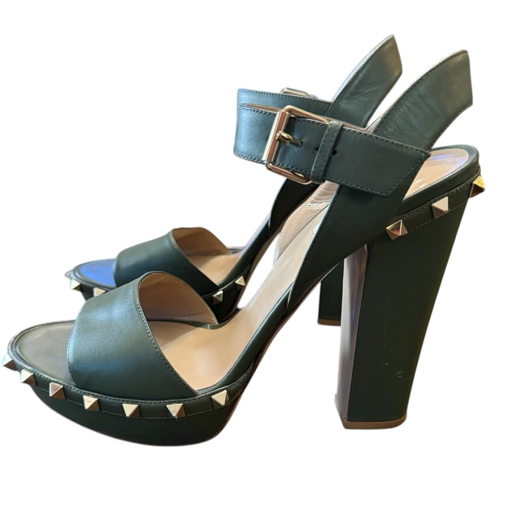 Valentino Garavani Rockstud Accent Green Leather Platform Sandals EU 41 US 11 - Picture 2 of 15